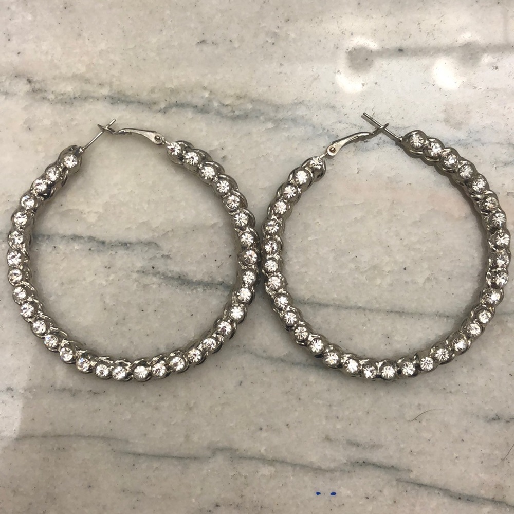 Silver and rhinestoned hoop earrings